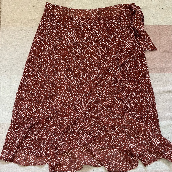 brick red spotted tiered midi skirt - Picture 1 of 4